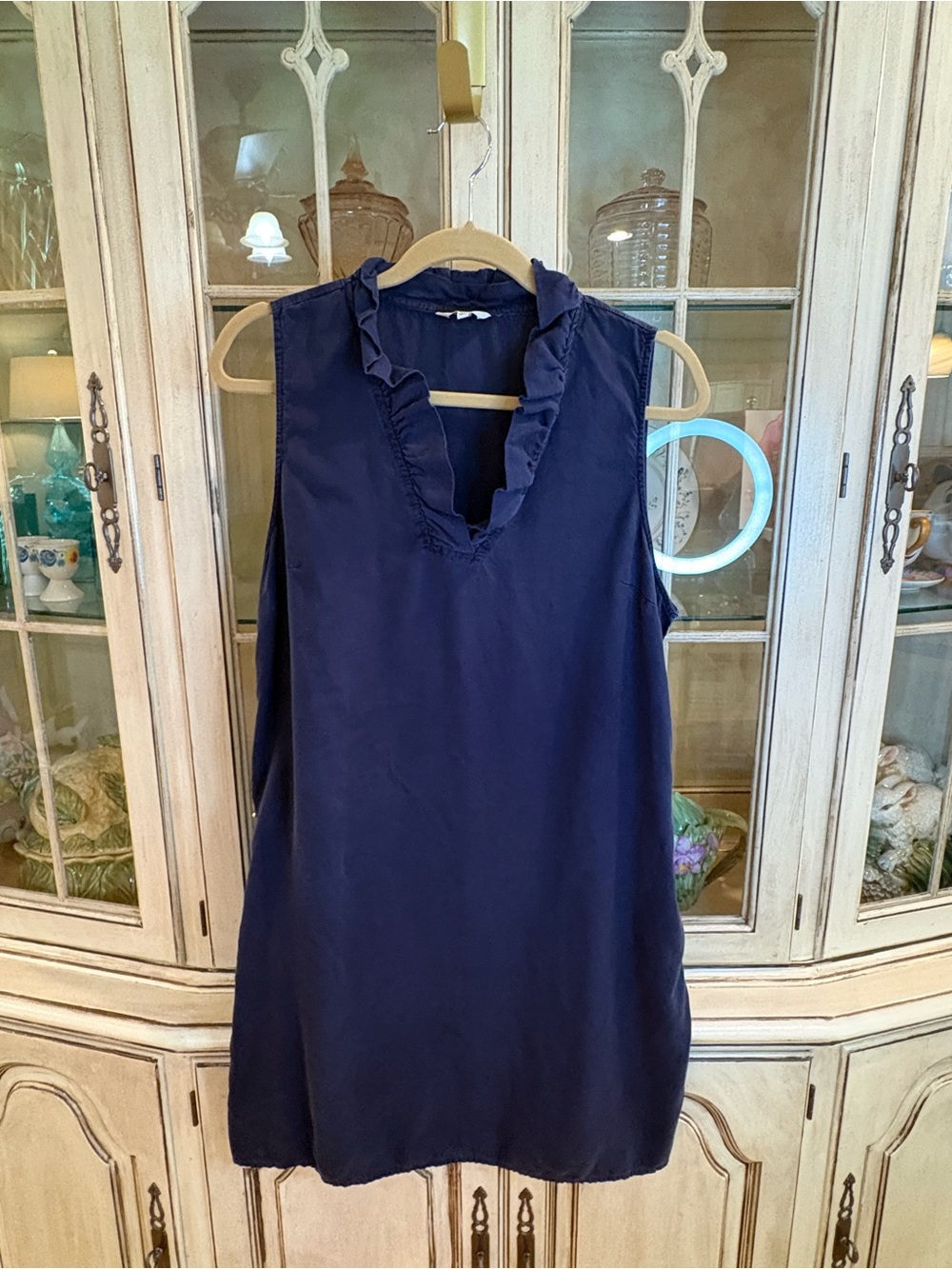 crown & ivy Navy Sleeveless Ruffled V-Neck Dress